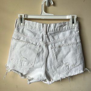 ZARA Distressed High Waisted White Denim Shorts Size 0
